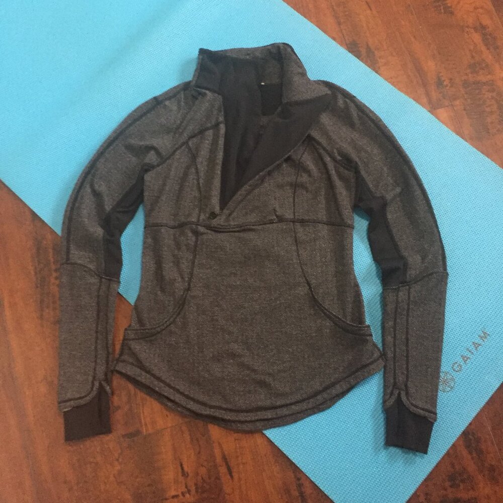 Lululemon Base Runner 1/2 Zip Heathered Herringbone Heathered Black Blac…